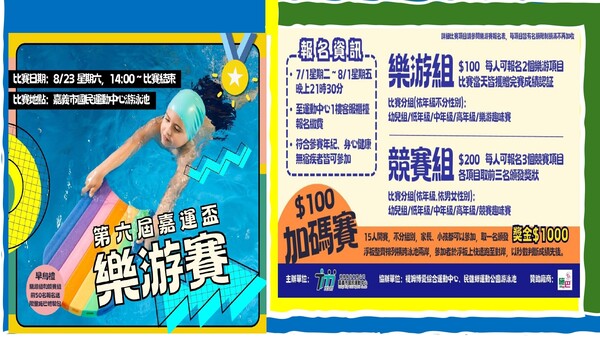 最新消息-【公告】限量施巴體驗包早鳥好禮等您拿 
 (( 樂游組/競賽組 -前50名報名就送 ))於報到時發放
※辦理退費者取消領取資格
※每人限領一份
加碼賽  冠軍一樣可以獲得獎金1千元 
((不分齡，家長、小孩都可參加)) ※加碼賽需穿著泳裝
報名期間 ➤ 